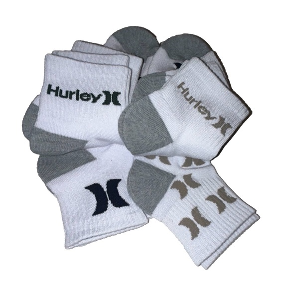 Hurley Quarter Crew Socks 6 Pair Men 8-12 White Gray w Mix Logo Surf RideCushion - Picture 7 of 10